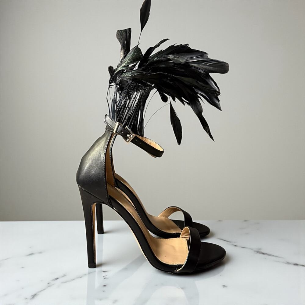 Azalea Wang Black Feather High Heel Sandals Dressy Statement Size 6